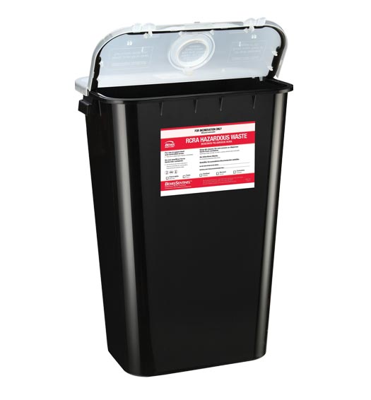 N: CONTAINER SHARPS 11GAL WASTE HAZARDOUS BLACK RCRA WHITE LID - 154457